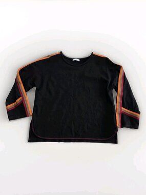 SFIZIO 3/4 Sleeve Top Womens US 2 Black Multi Stripe Accent Boho Whimsigoth Chic